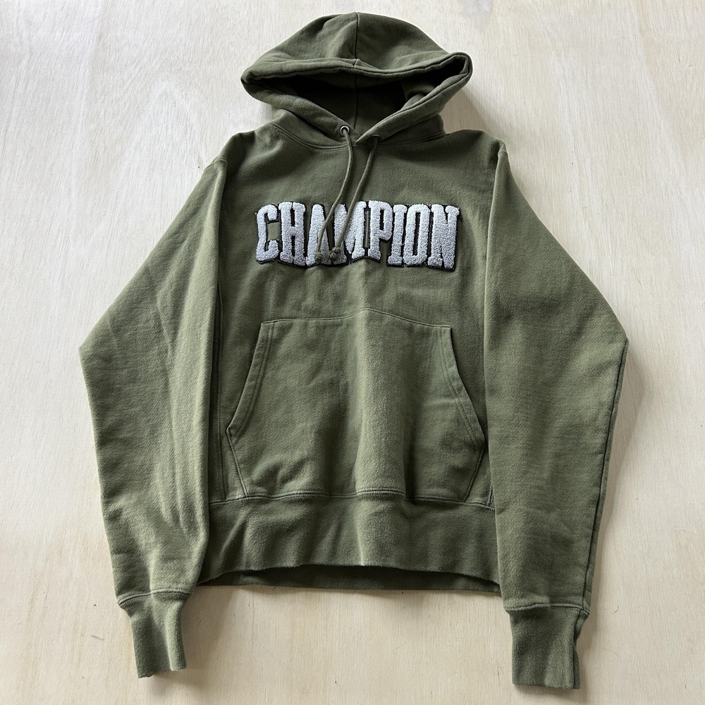 Champion Hoodie Mens Small Green Reverse‎ Weave Embroidered Logo Pullover